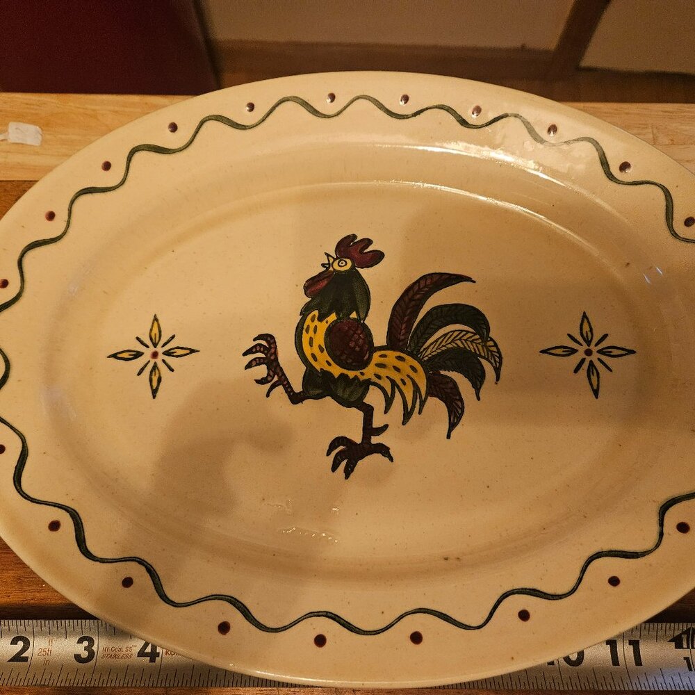 mid century 1950s poppytrail of Californea metlox provincial rooster platter